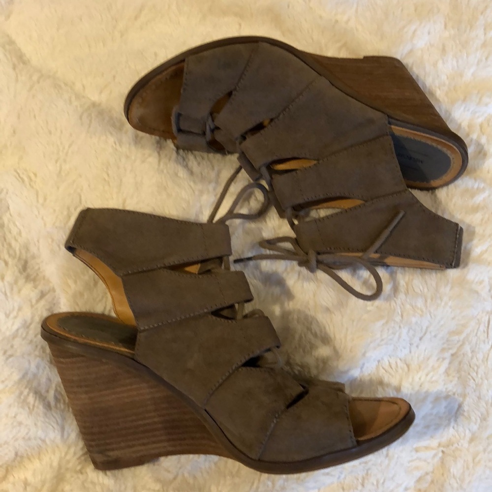 Tan suede wedge sandal